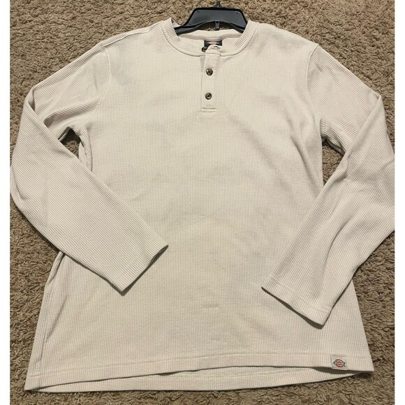 Dickies Henley Long Sleeve Thermal In Oatmeal Color Size L - Picture 1 of 8